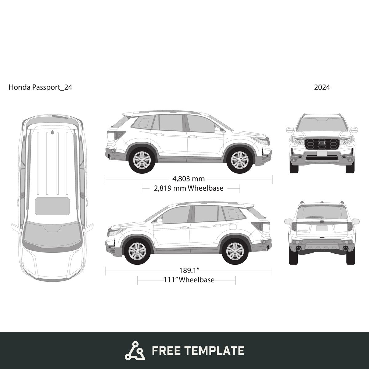2024 Honda Passport free vector vehicle wrap template - GravBase