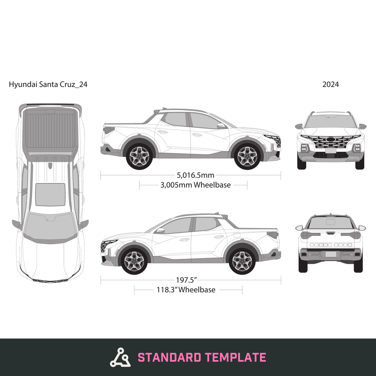 2024 Hyundai Santa Cruz vector wrap template, Design-Ready PDF - GravBase