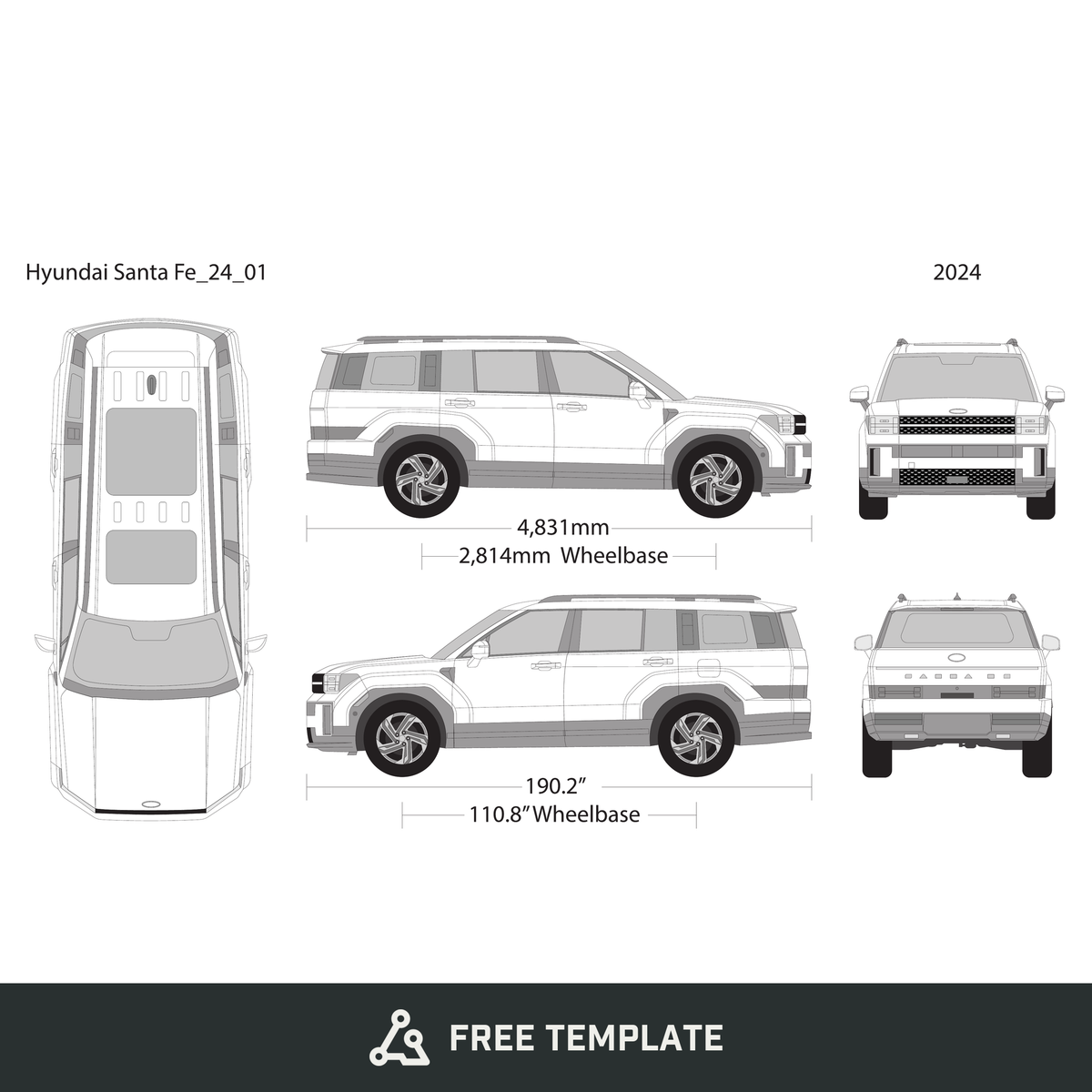 2024 Hyundai Santa Fe free vector vehicle wrap template - GravBase