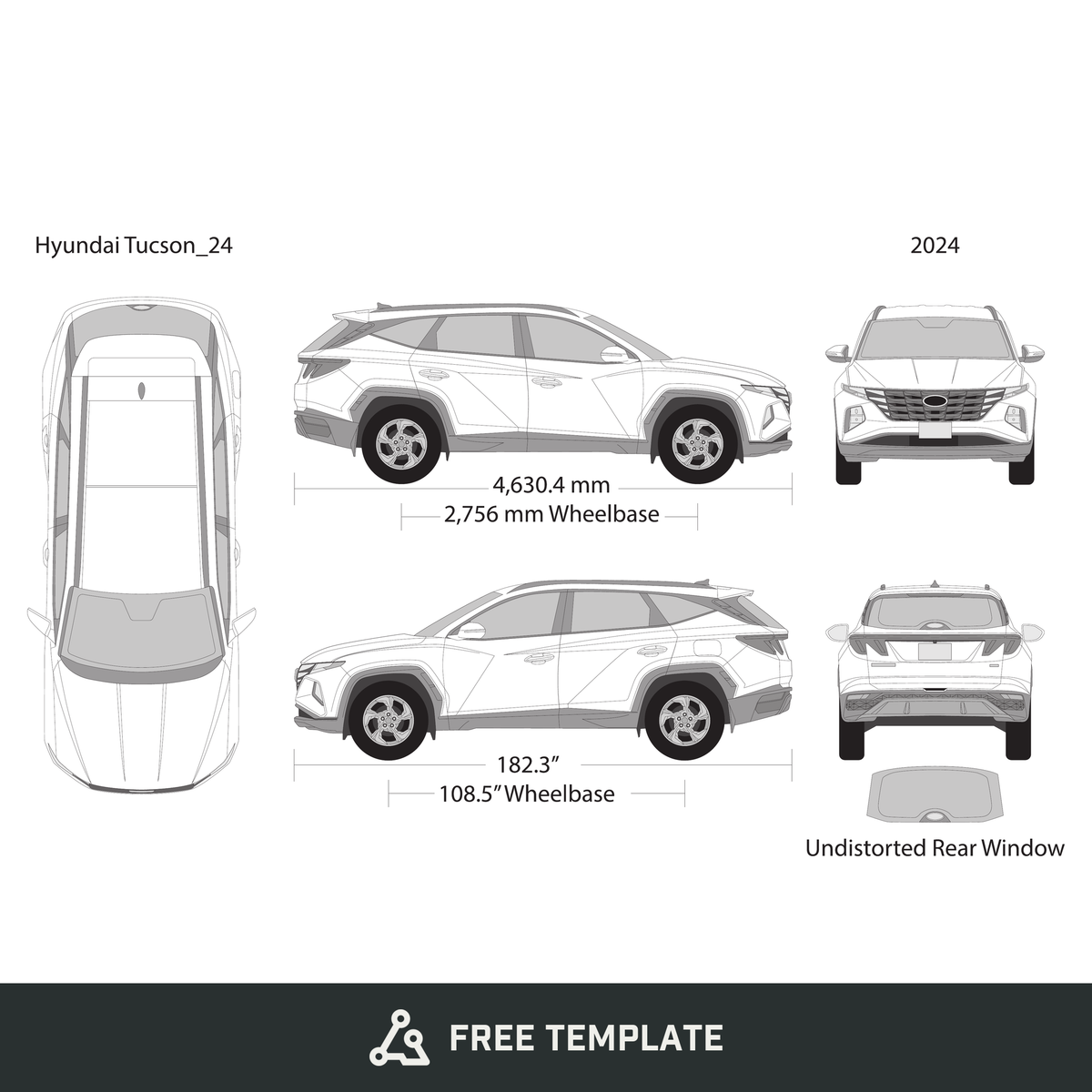 2024 Hyundai Tucson free vector vehicle wrap template - GravBase