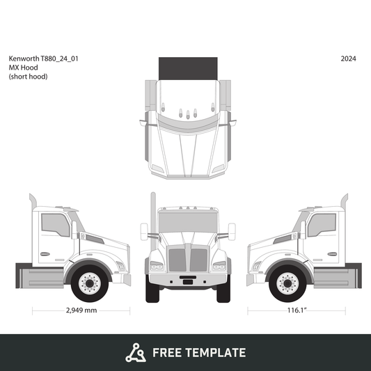 2024 Kenworth T880 free vector vehicle wrap template - GravBase