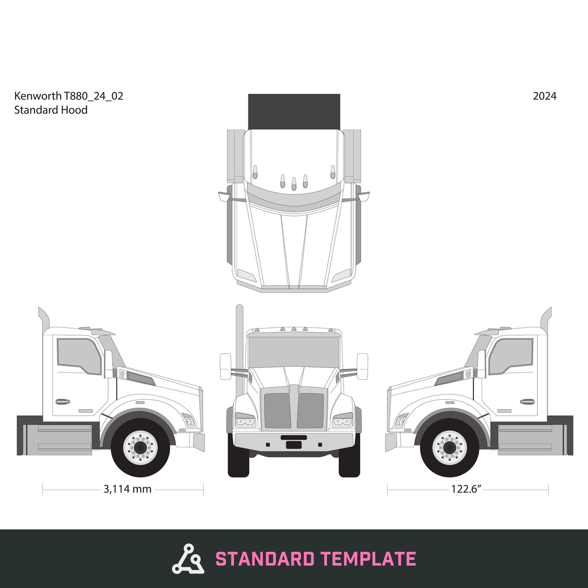2024 Kenworth T880 vector wrap template V02, Design-Ready PDF - GravBase