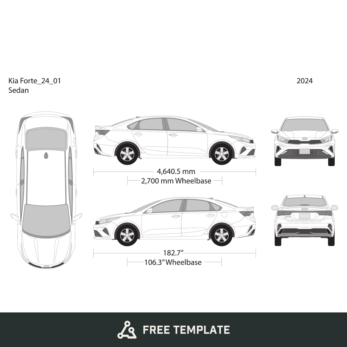 2024 Kia Forte free vector vehicle wrap template - GravBase