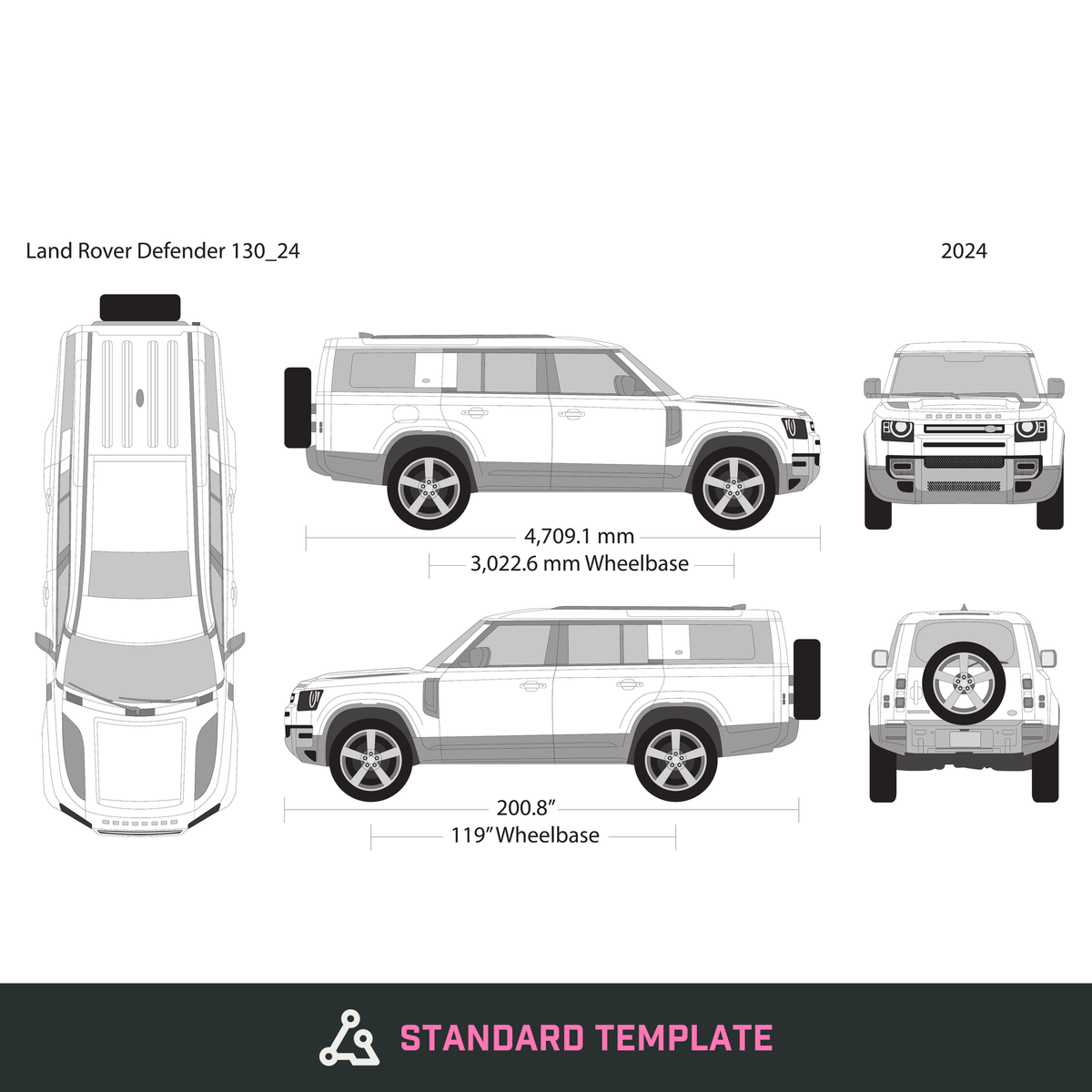 2024 Land Rover Defender 130 vector wrap template, Design-Ready PDF - GravBase