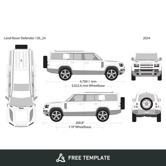 2024 Land Rover Defender 130 free vector vehicle wrap template - GravBase