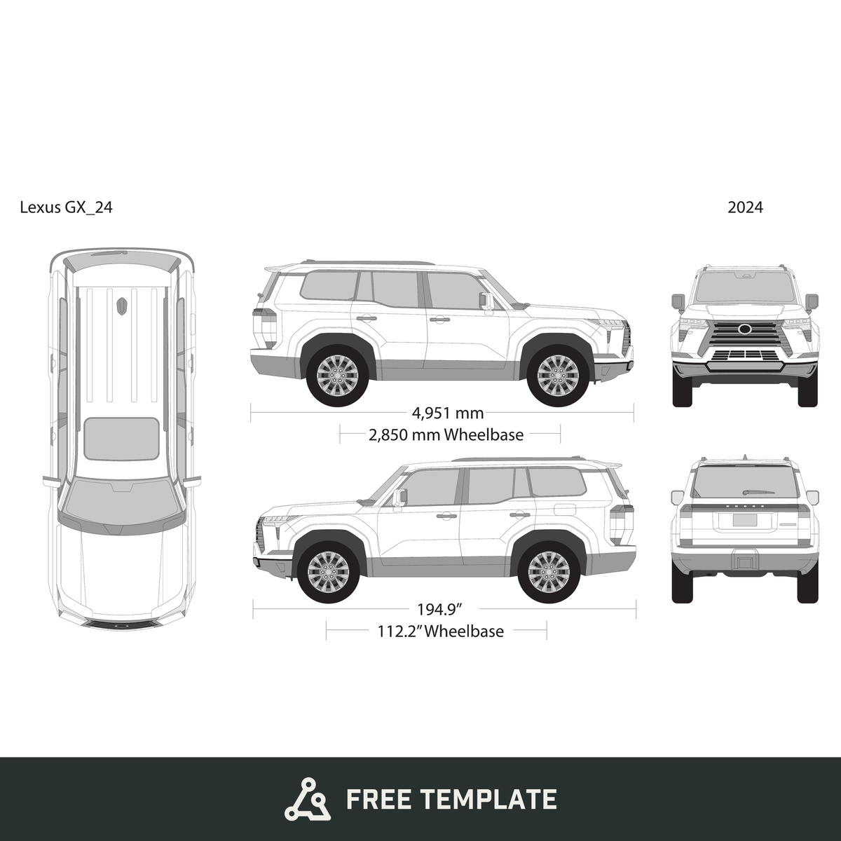 2024 Lexus GX free vector vehicle wrap template - GravBase