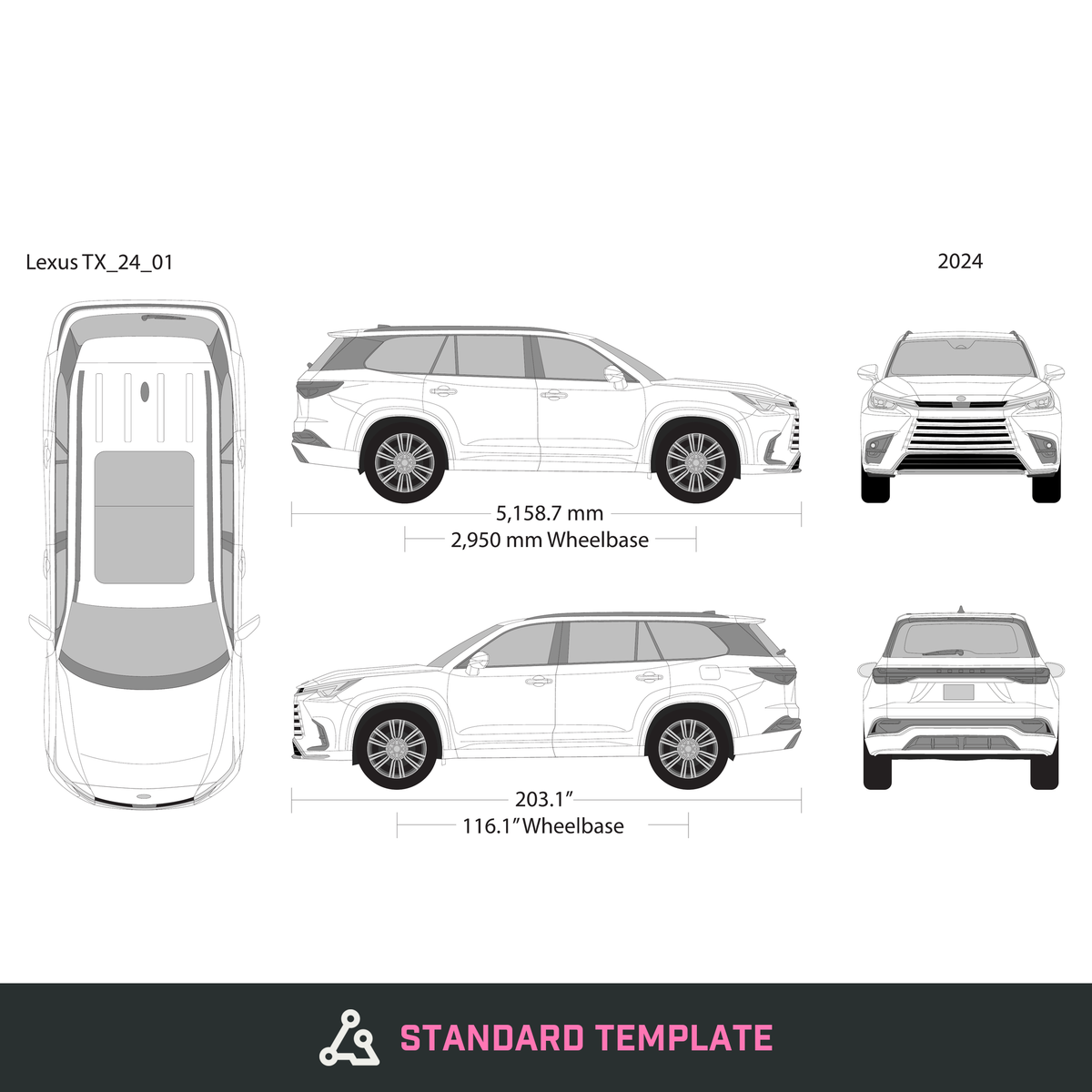 2024 Lexus TX vector wrap template, Design-Ready PDF - GravBase