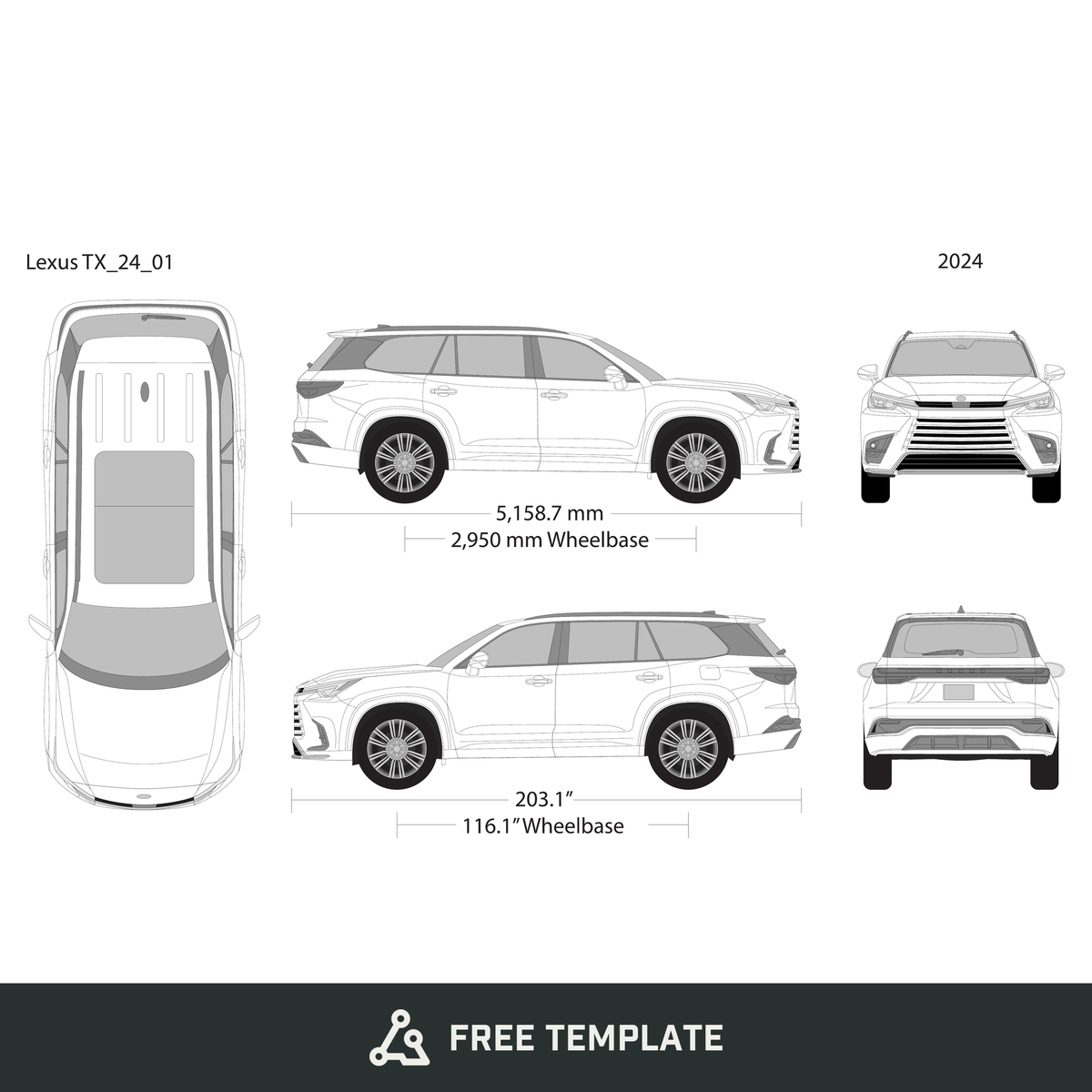 2024 Lexus TX free vector vehicle wrap template - GravBase
