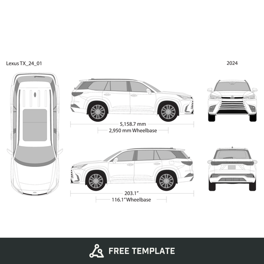 2024 Lexus TX free vector vehicle wrap template - GravBase