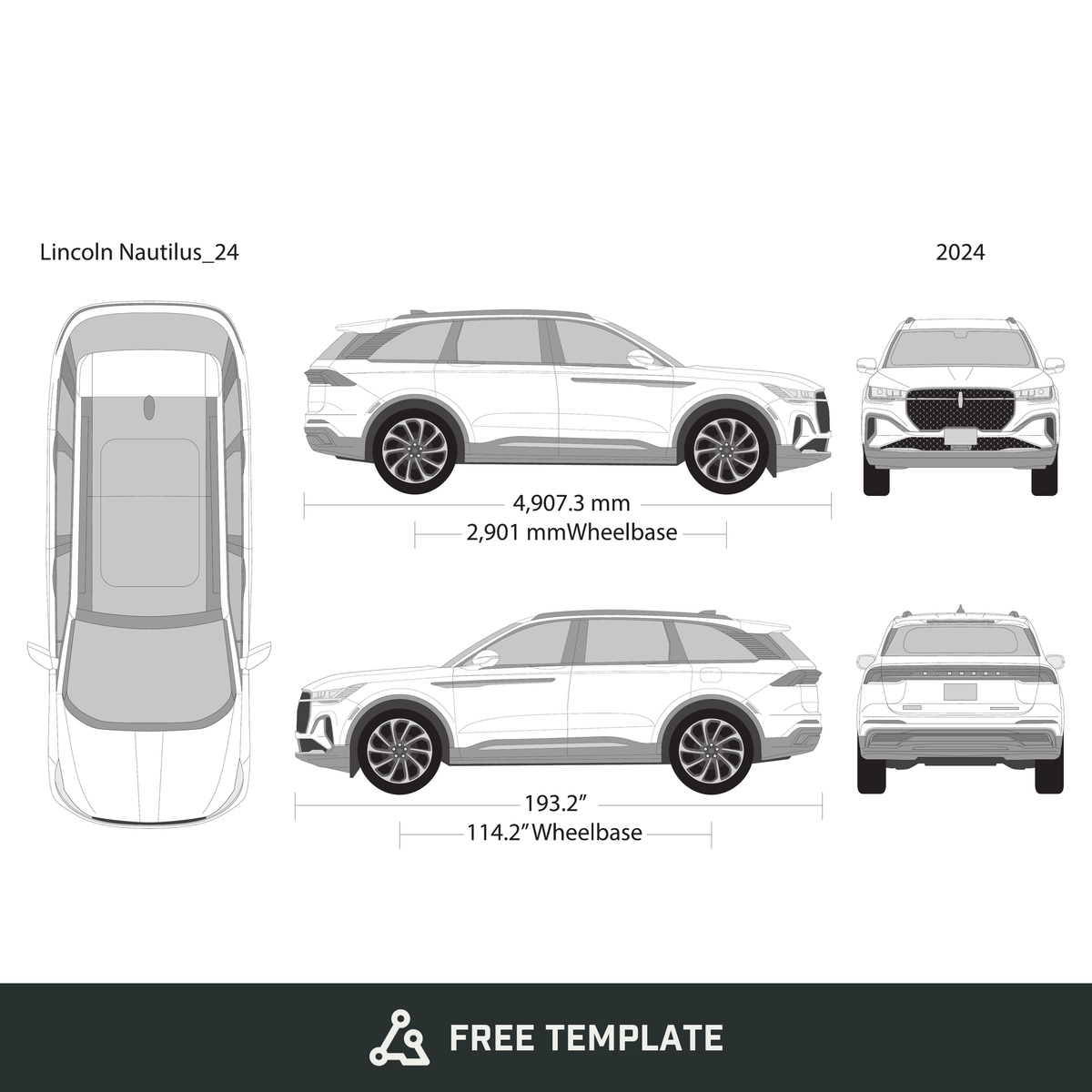 2024 Lincoln Nautilus free vector vehicle wrap template - GravBase