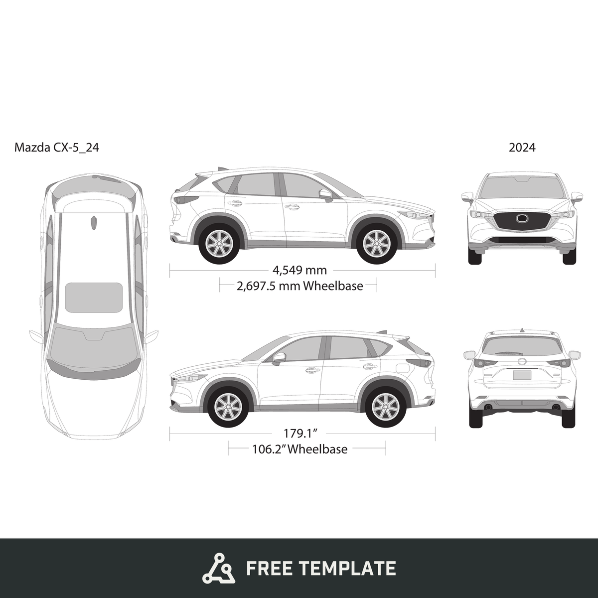 2024 Mazda CX-5 free vector vehicle wrap template - GravBase