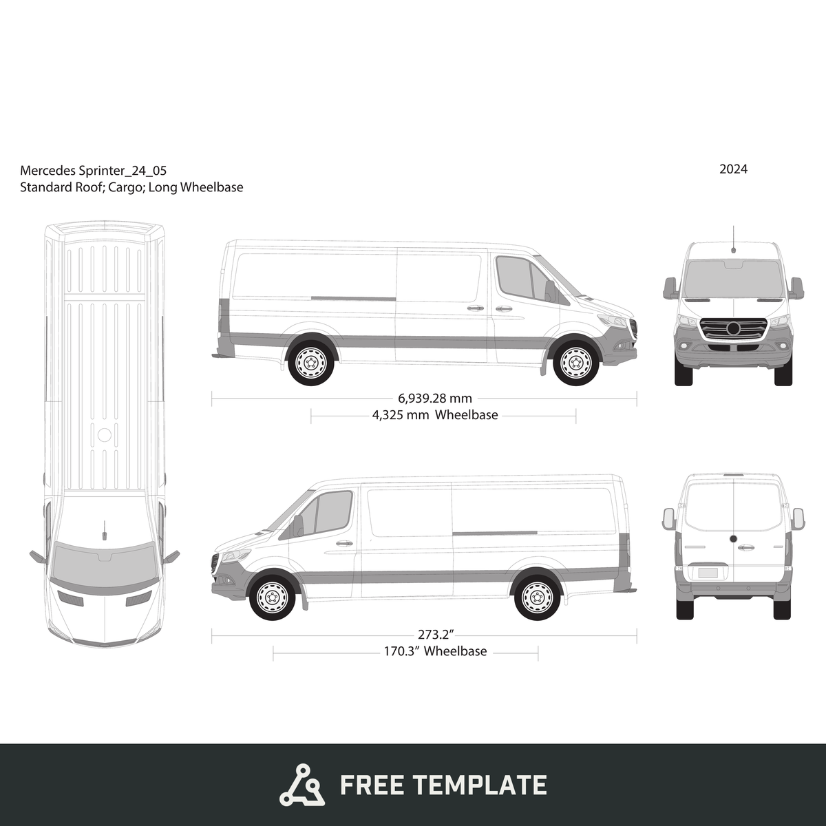 2024 Mercedes Sprinter free vector vehicle wrap template - GravBase