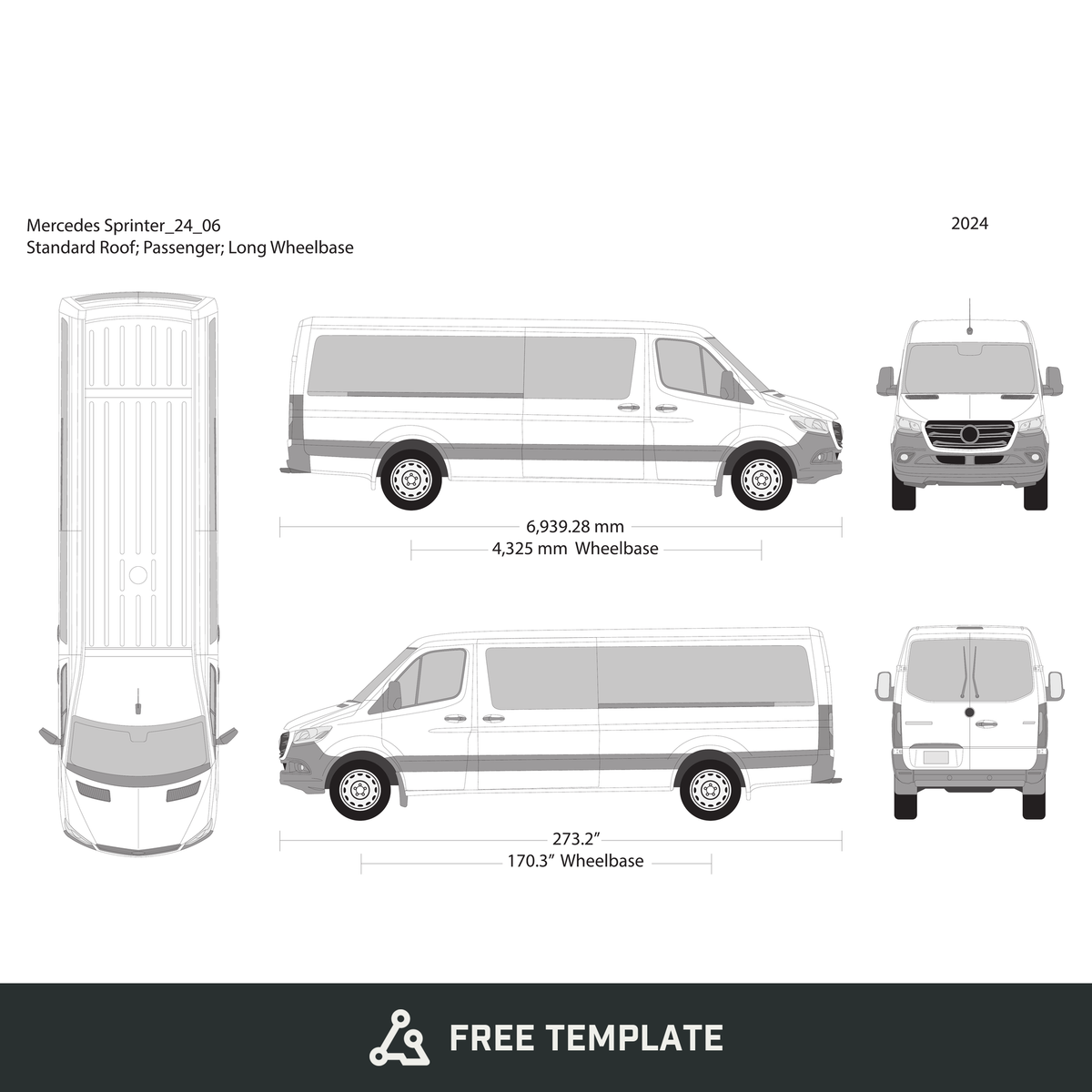 2024 Mercedes Sprinter free vector vehicle wrap template - GravBase