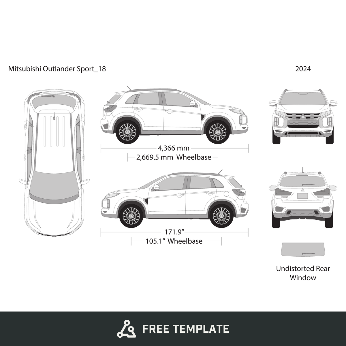 2024 Mitsubishi Outlander Sport free vector vehicle wrap template - GravBase