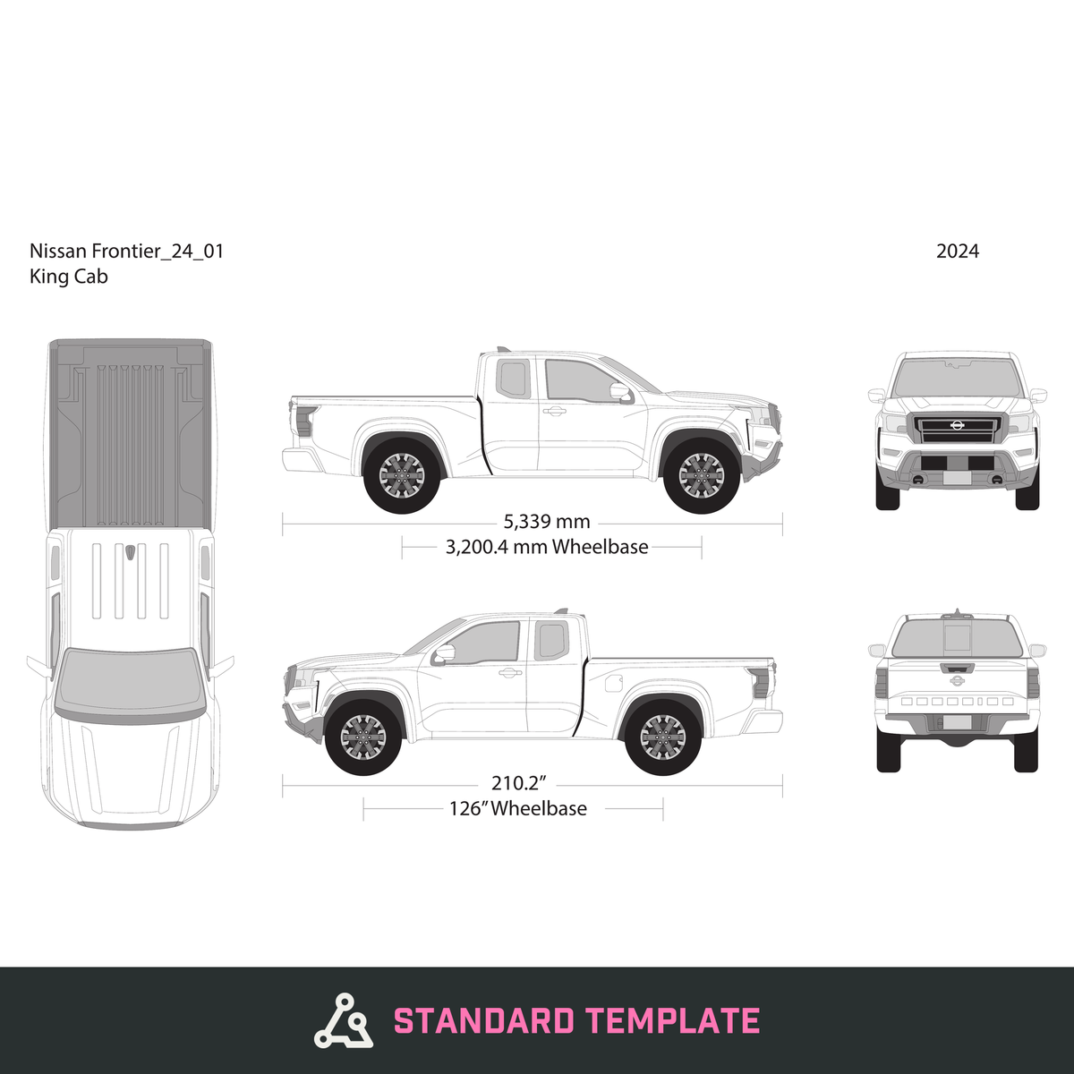 2024 Nissan Frontier vector wrap template V01, Design-Ready PDF - GravBase