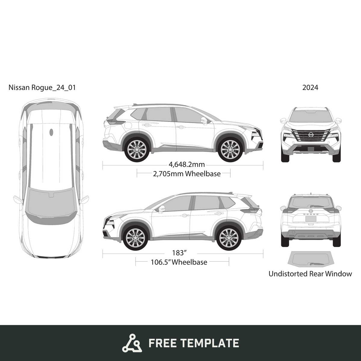 2024 Nissan Rogue free vector vehicle wrap template - GravBase