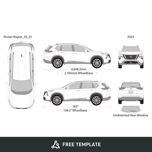 2024 Nissan Rogue free vector vehicle wrap template - GravBase