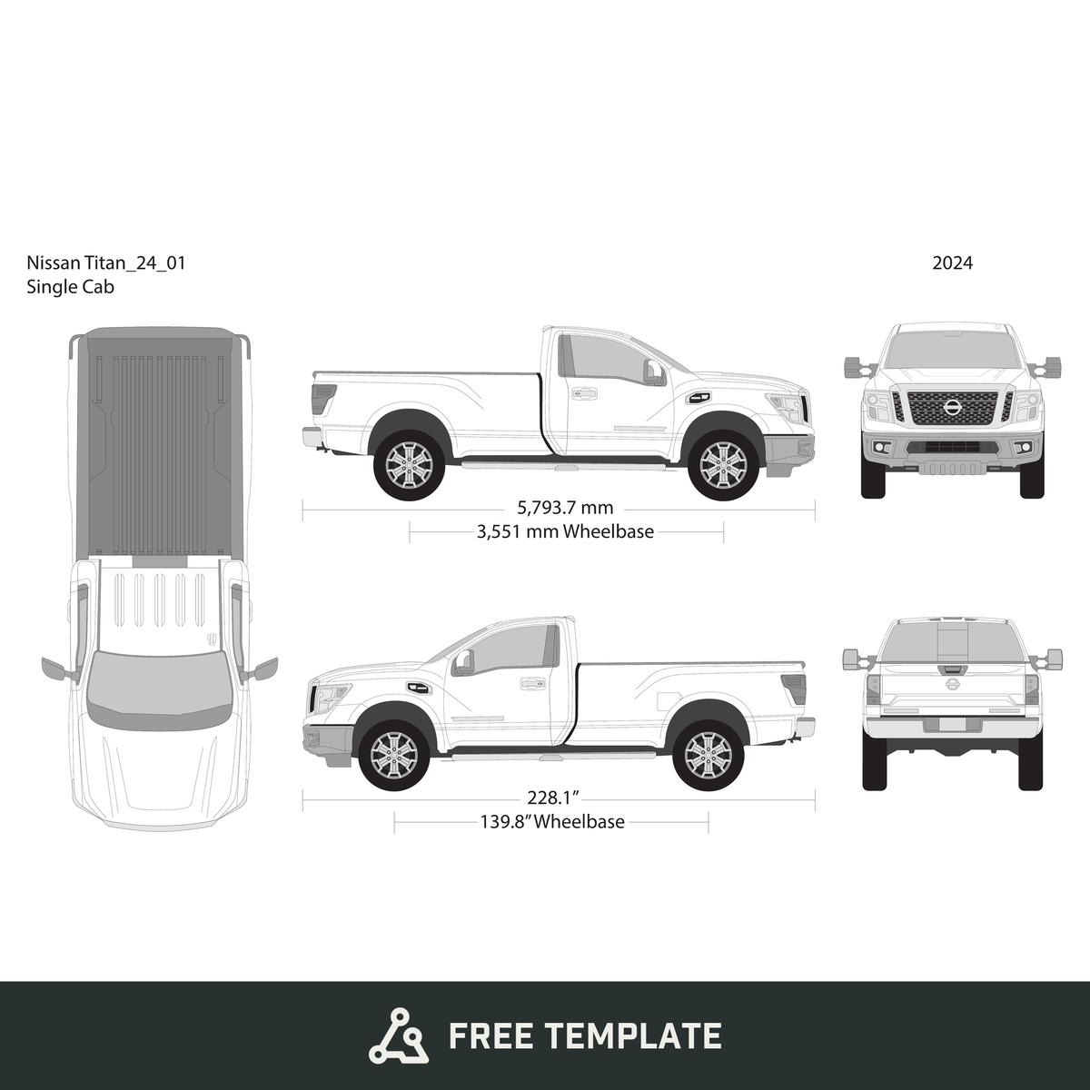 2024 Nissan Titan free vector vehicle wrap template - GravBase