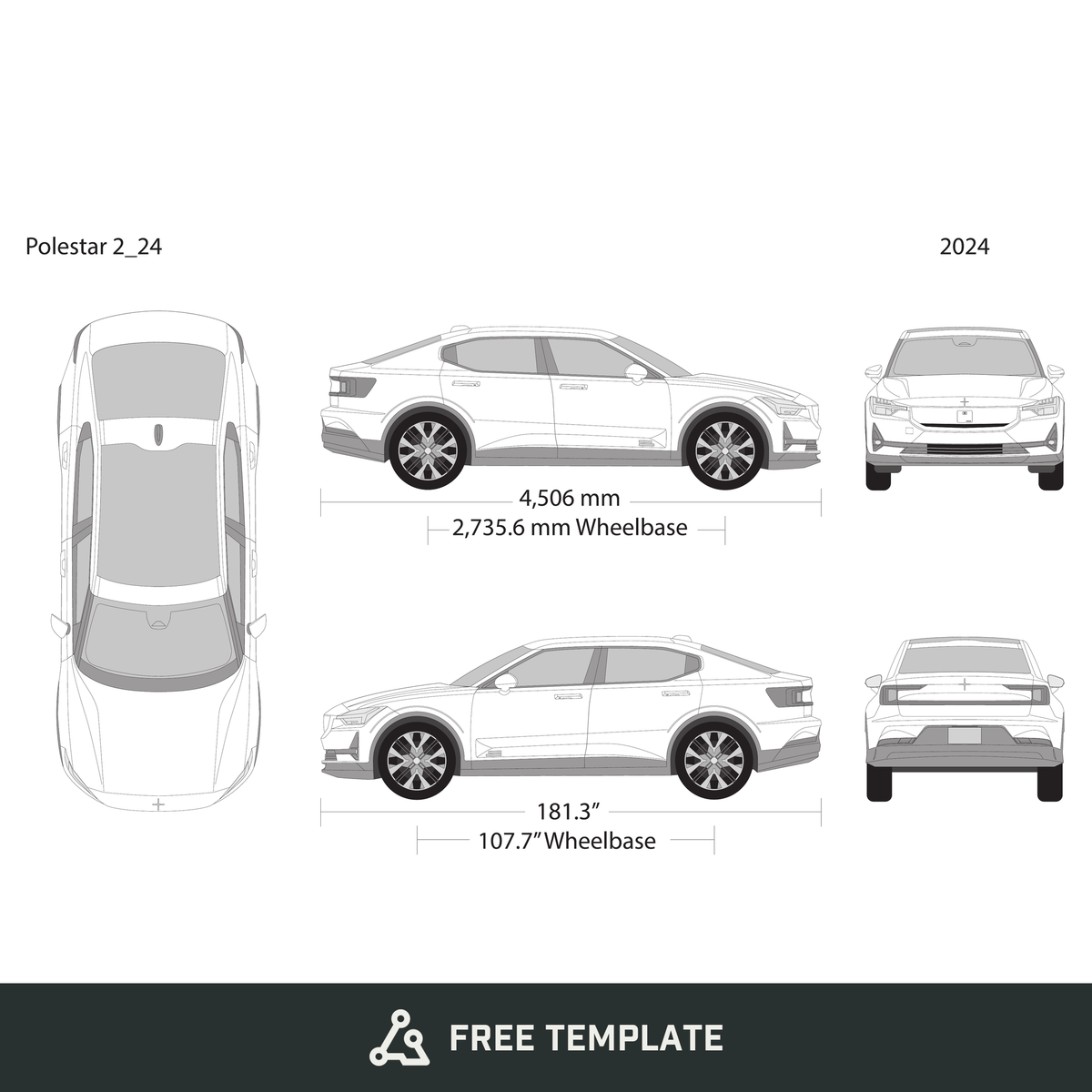 2024 Polestar 2 free vector vehicle wrap template - GravBase