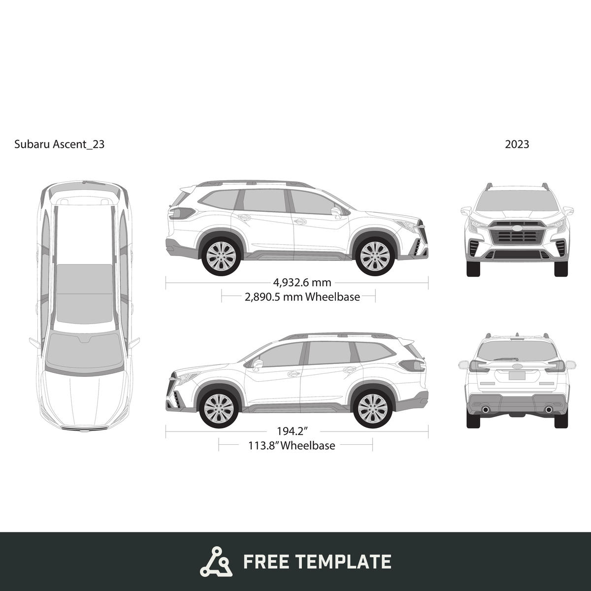2024 Subaru Ascent free vector vehicle wrap template - GravBase
