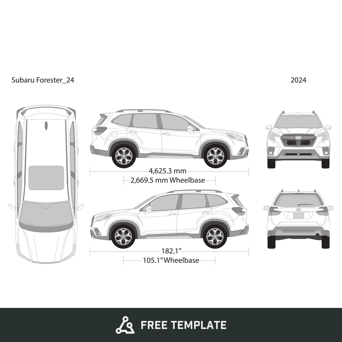 2024 Subaru Forester free vector vehicle wrap template - GravBase