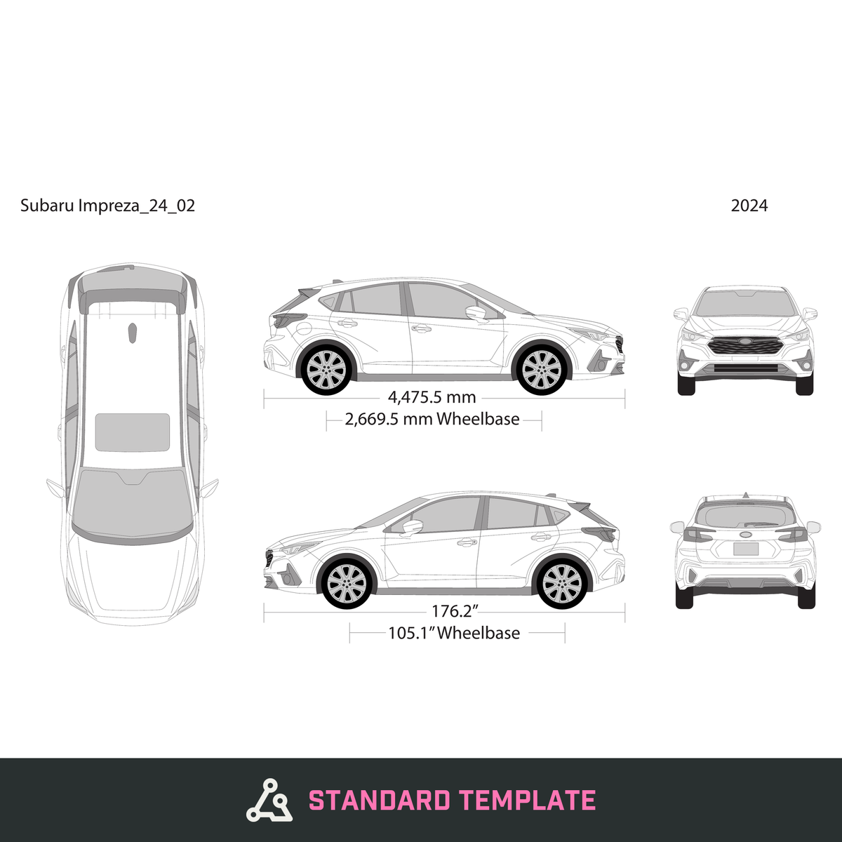 2024 Subaru Impreza vector wrap template, Design-Ready PDF - GravBase