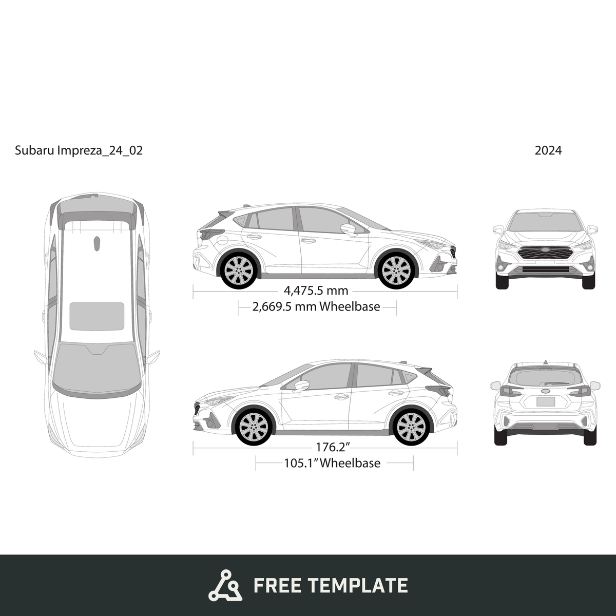 2024 Subaru Impreza free vector vehicle wrap template - GravBase
