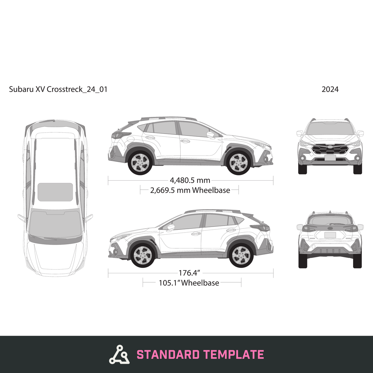 2024 Subaru XV Crosstrek vector wrap template, Design-Ready PDF - GravBase
