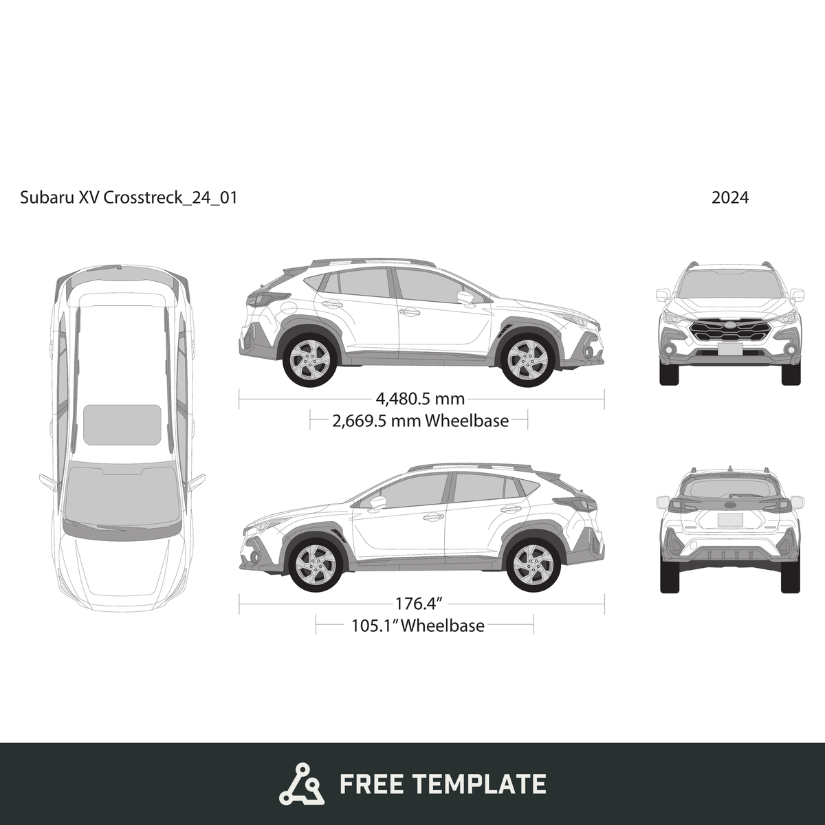 2024 Subaru XV Crosstrek free vector vehicle wrap template - GravBase