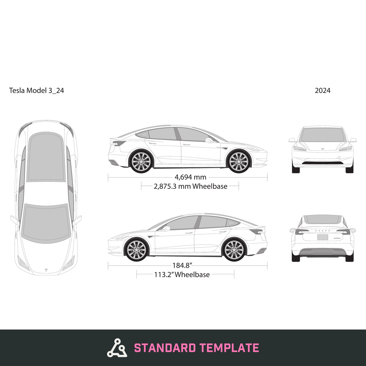 2024 Tesla Model 3 vector wrap template, Design-Ready PDF - GravBase