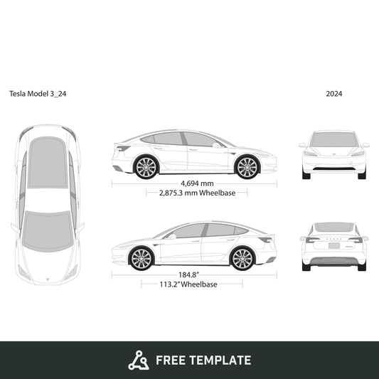 2024 Tesla Model 3 free vector vehicle wrap template - GravBase