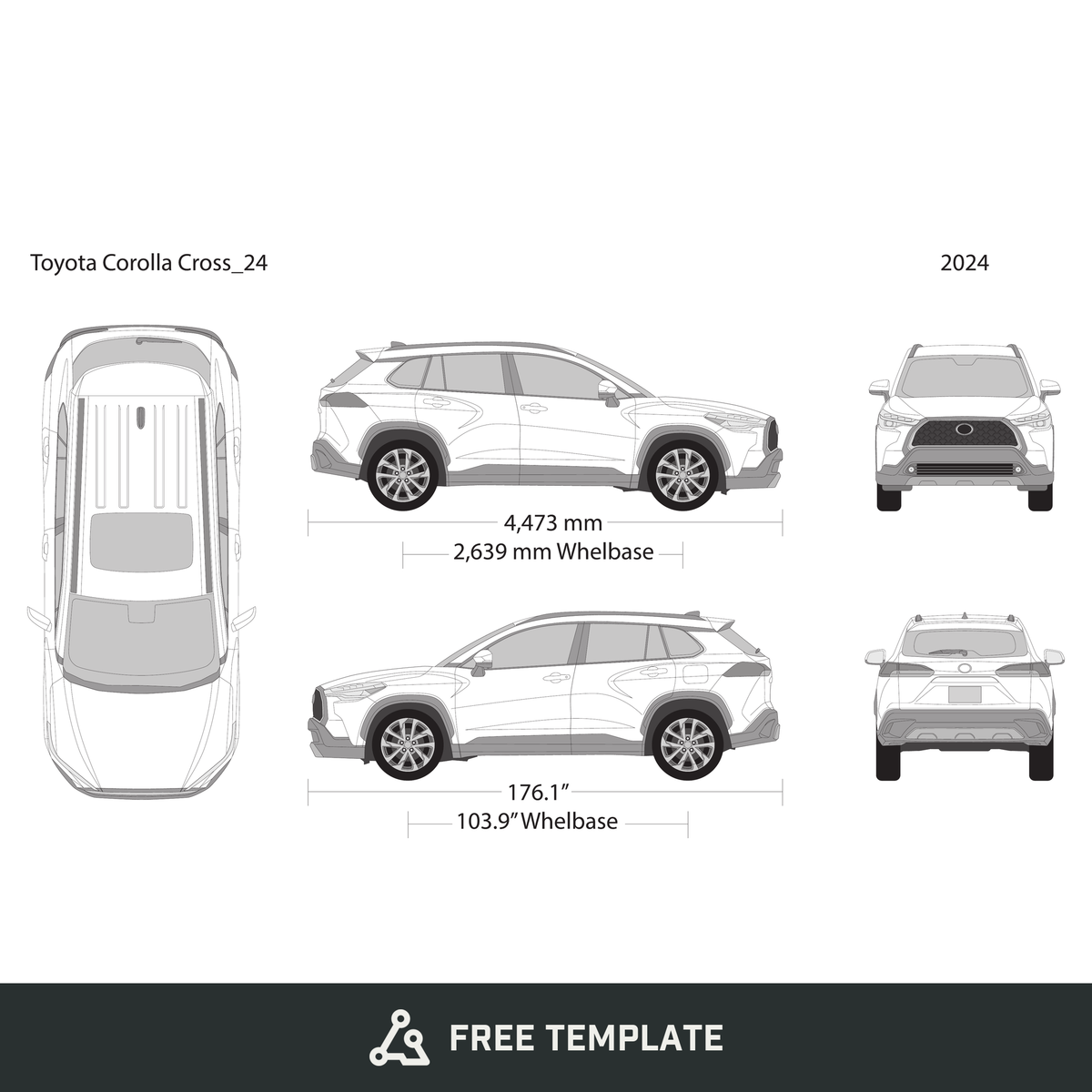 2024 Toyota Corolla Cross free vector vehicle wrap template - GravBase