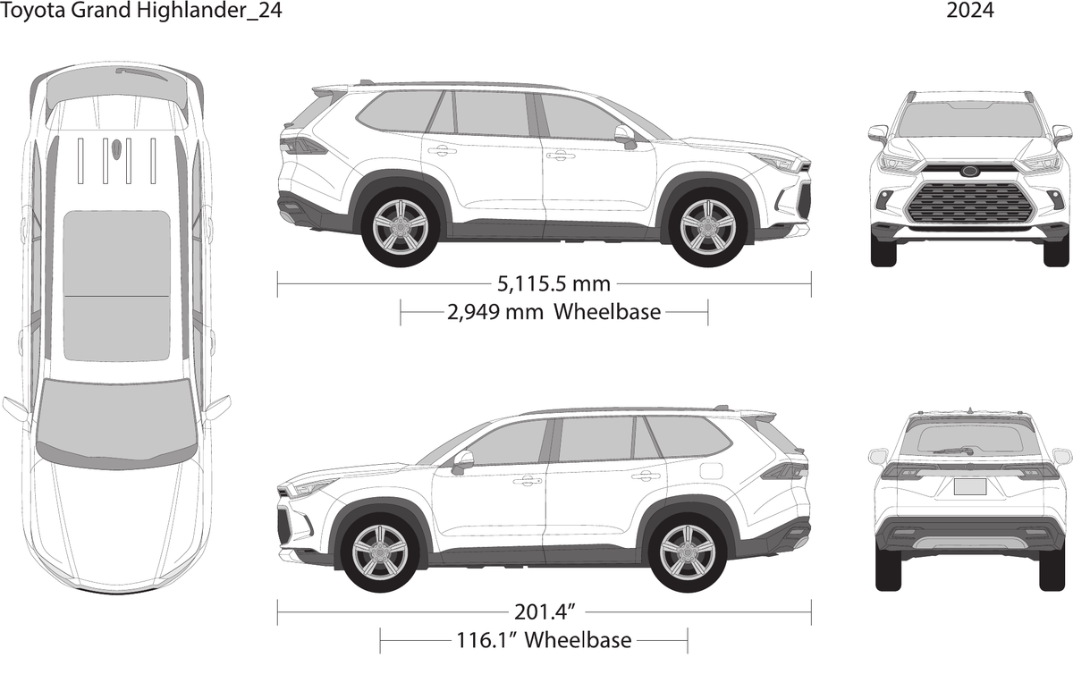 2024 Toyota Grand Highlander vector wrap template, Design-Ready PDF - GravBase