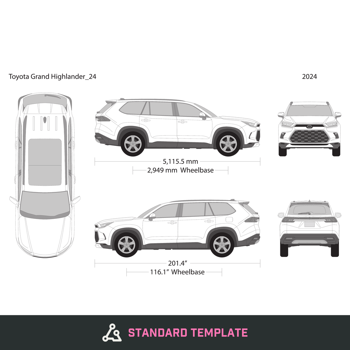 2024 Toyota Grand Highlander vector wrap template, Design-Ready PDF - GravBase