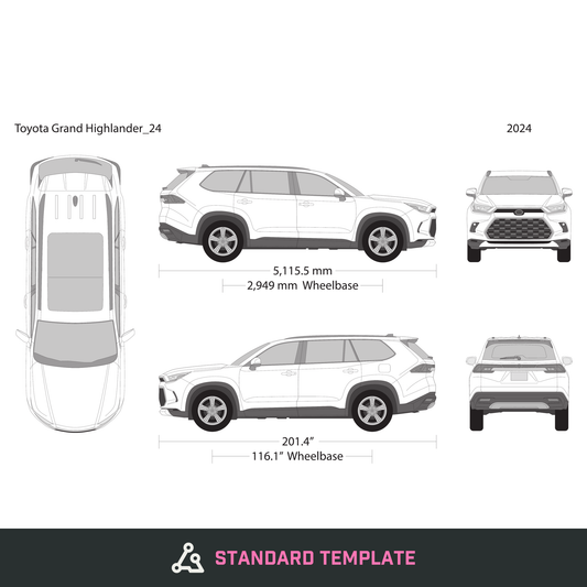 2024 Toyota Grand Highlander vector wrap template, Design-Ready PDF - GravBase