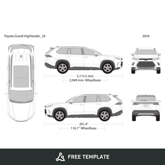 2024 Toyota Grand Highlander free vector vehicle wrap template - GravBase