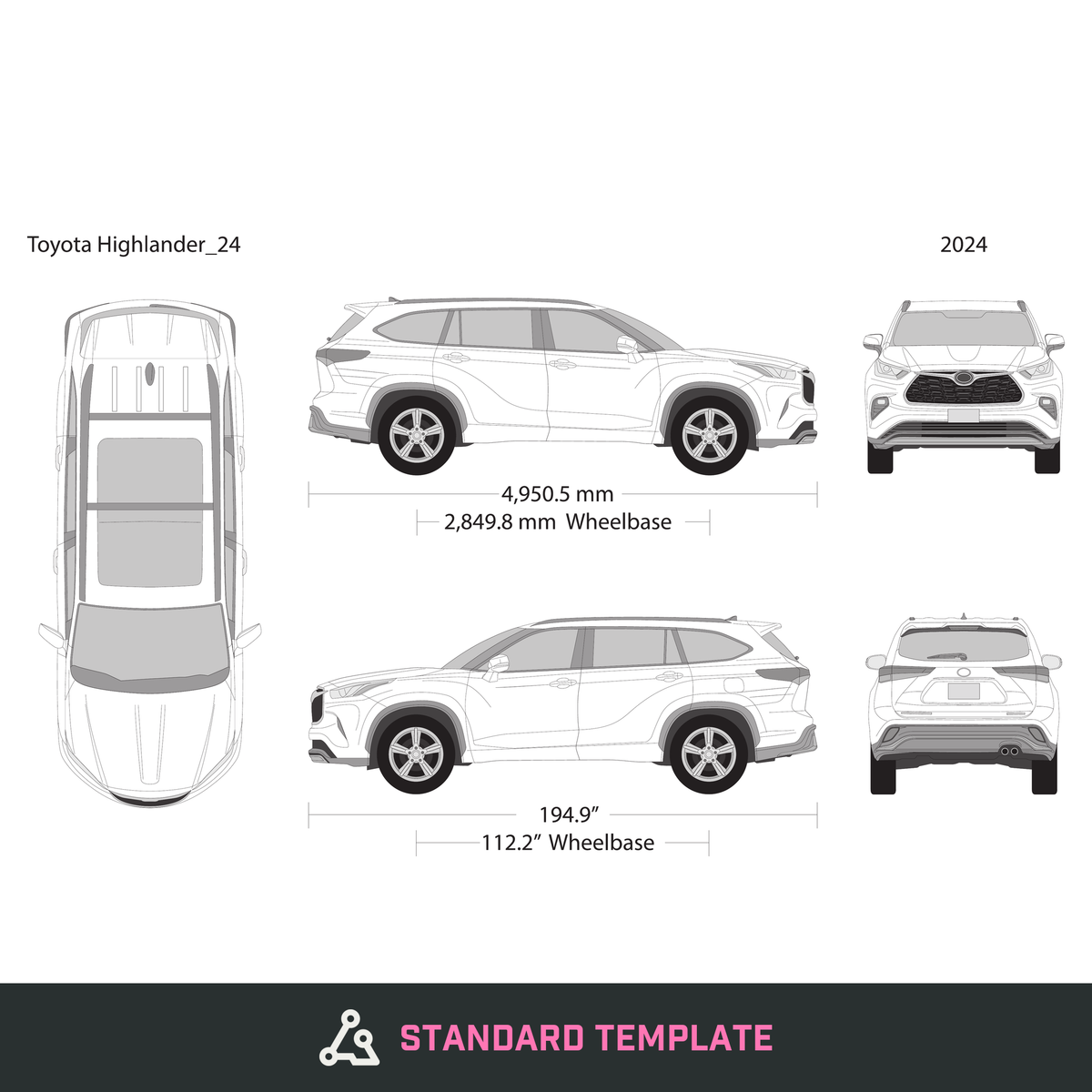 2024 Toyota Highlander vector wrap template, Design-Ready PDF - GravBase