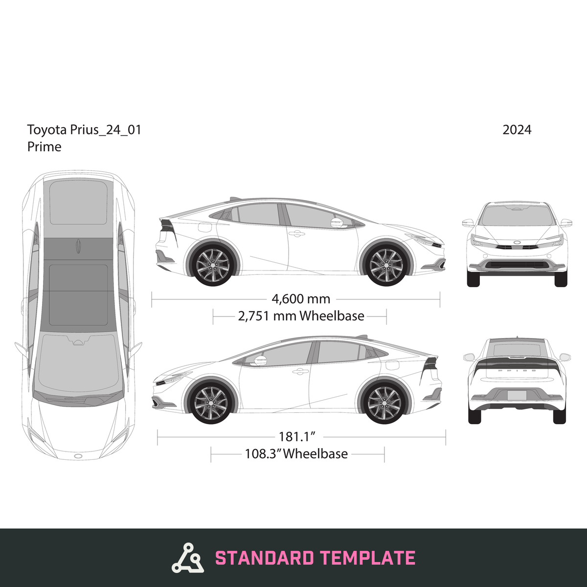 2024 Toyota Prius vector wrap template, Design-Ready PDF - GravBase