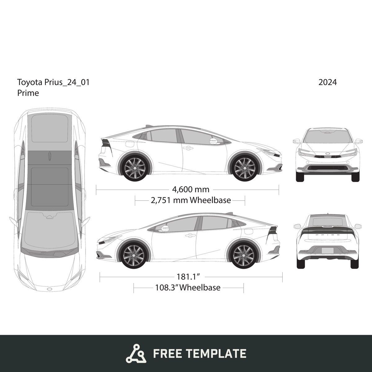 2024 Toyota Prius free vector vehicle wrap template - GravBase