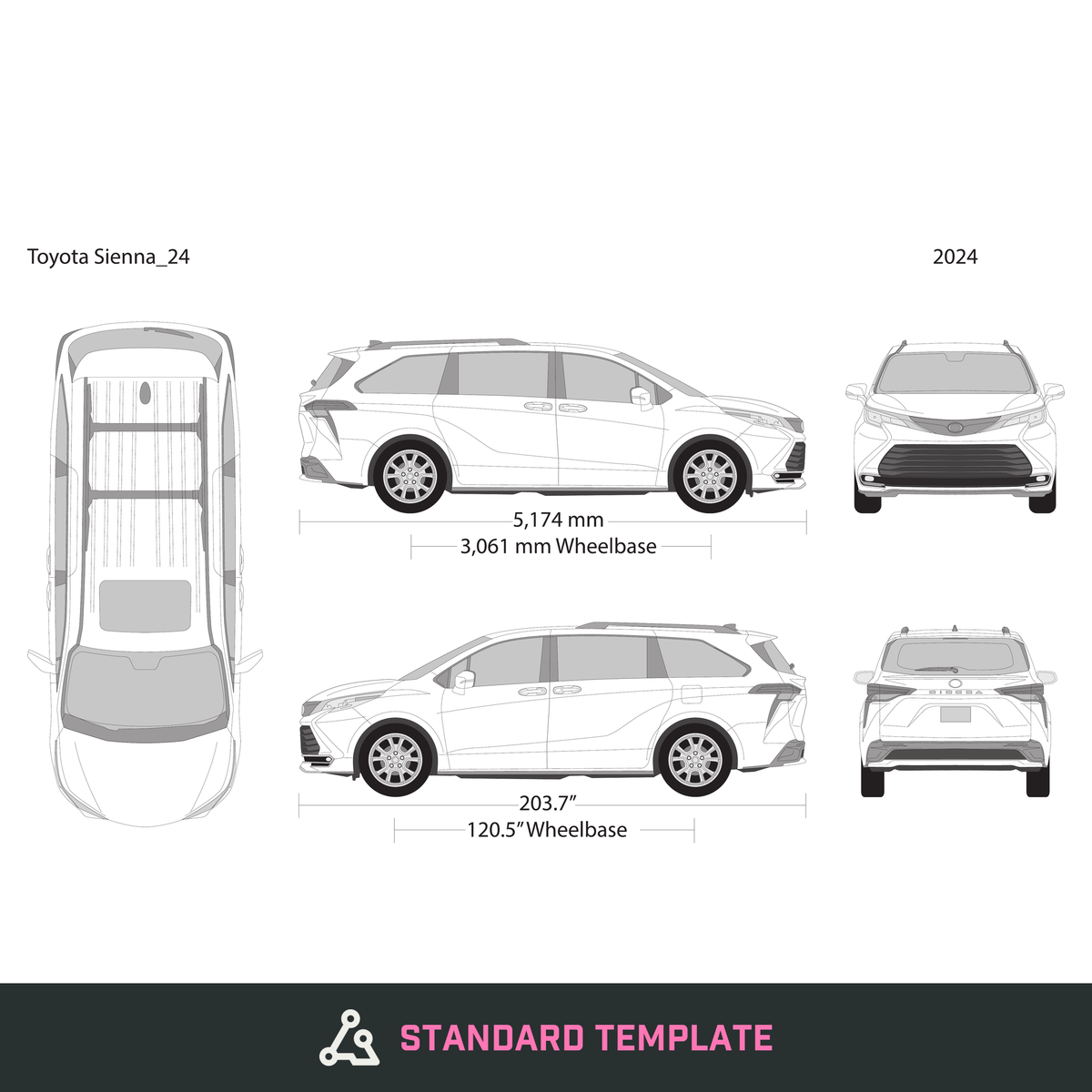 2024 Toyota Sienna vector wrap template, Design-Ready PDF - GravBase