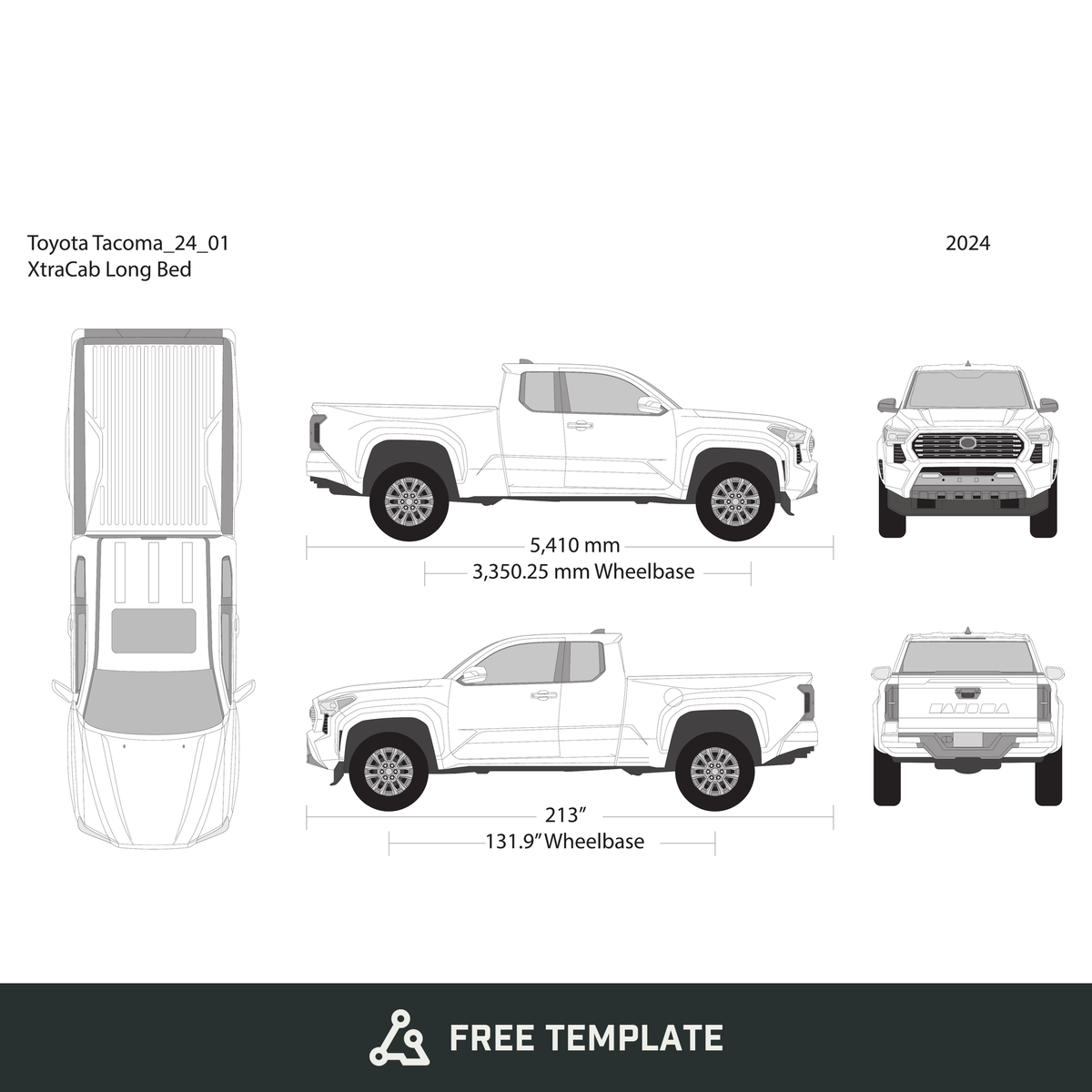 2024 Toyota Tacoma free vector vehicle wrap template - GravBase