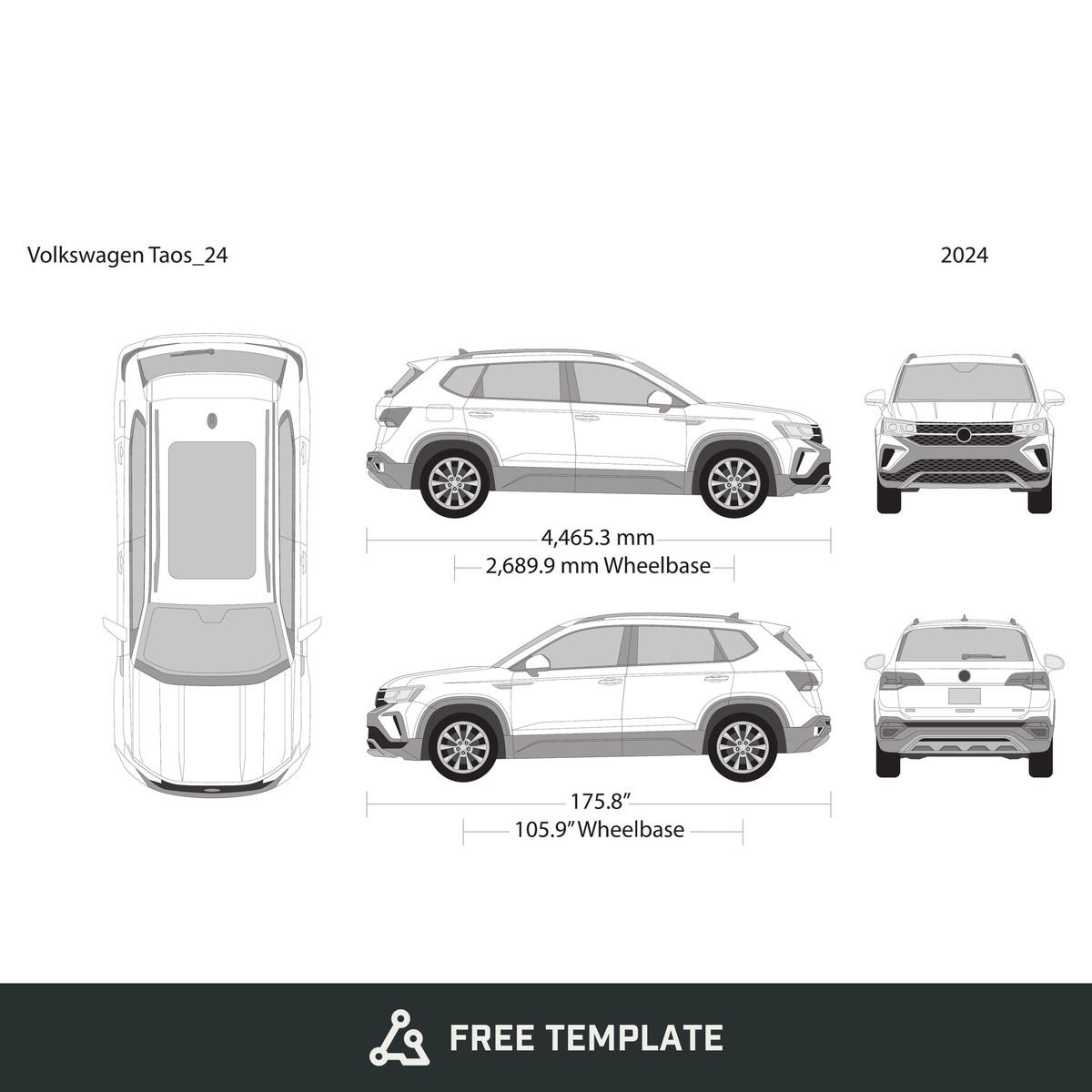 2024 Volkswagen Taos free vector vehicle wrap template - GravBase