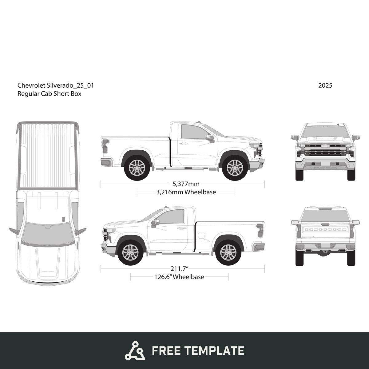 2025 Chevy Silverado 1500 free vector vehicle wrap template - GravBase
