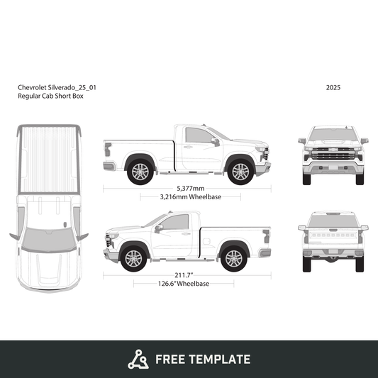 2025 Chevy Silverado 1500 free vector vehicle wrap template - GravBase