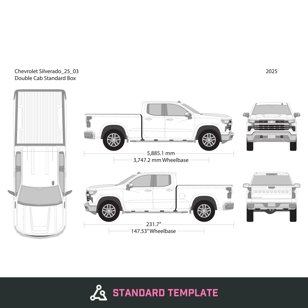 2025 Chevy Silverado 1500 vector wrap template V03, Design-Ready PDF - GravBase