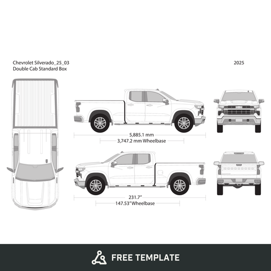 2025 Chevy Silverado 1500 free vector vehicle wrap template - GravBase