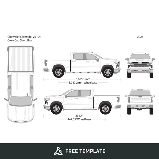 2025 Chevy Silverado 1500 free vector vehicle wrap template - GravBase