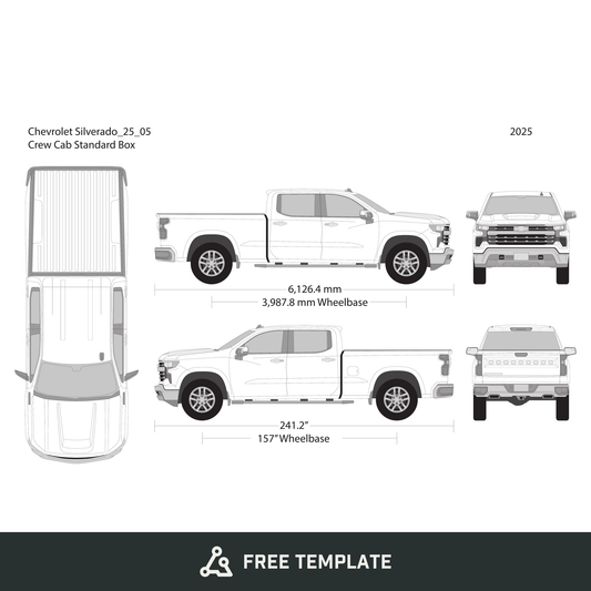 2025 Chevy Silverado 1500 free vector vehicle wrap template - GravBase