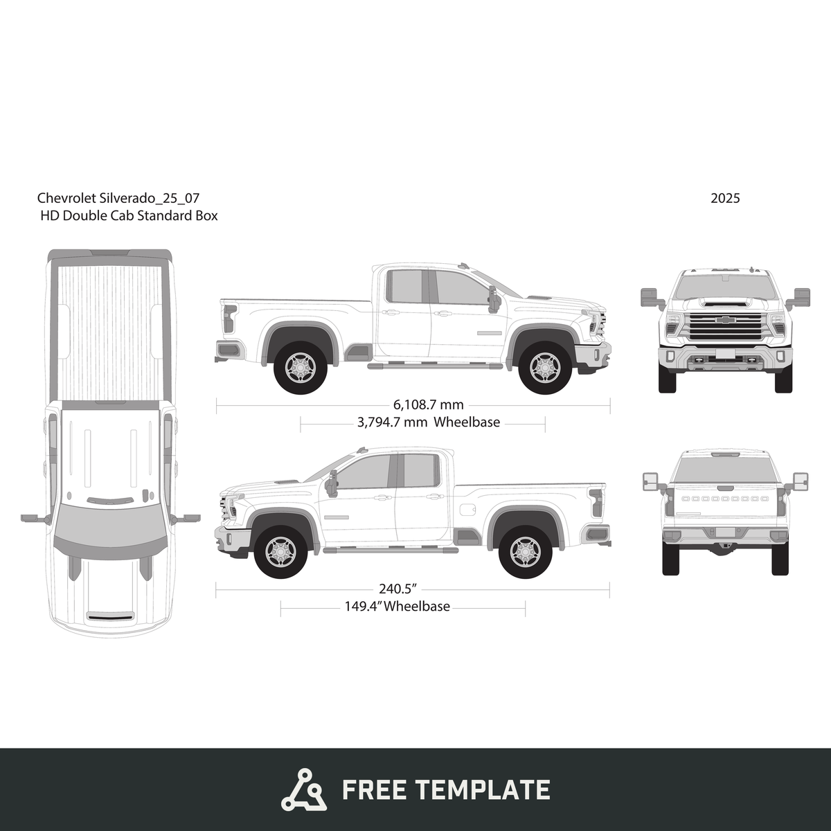 2025 Chevy Silverado 2500-3500 HD free vector vehicle wrap template - GravBase