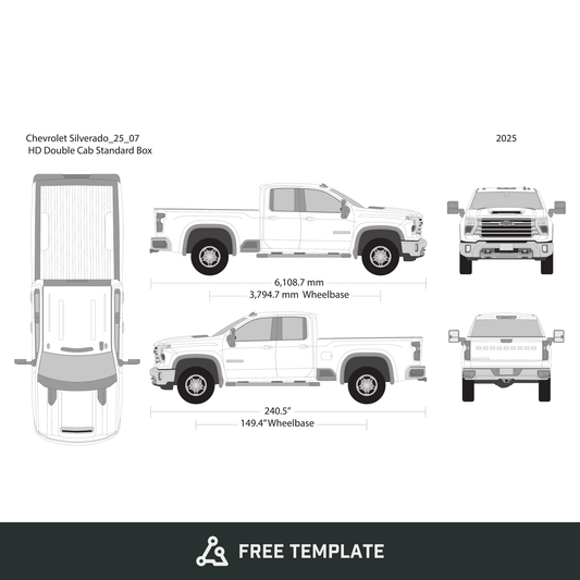 2025 Chevy Silverado 2500-3500 HD free vector vehicle wrap template - GravBase